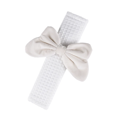 Great Waffle Car Seat Belt Shoulder Pads-Attach White Velvet Bow 01