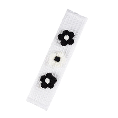 Great Waffle Car Seat Belt Shoulder Pads-Attach Puff Flowers Black White 01