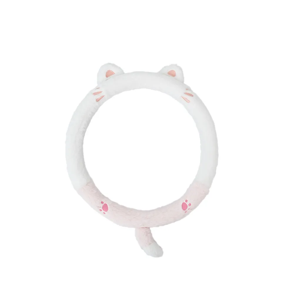 Steering Wheel Cover-Rabbit Fur Embroidered Cat