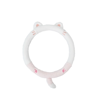 Steering Wheel Cover-Rabbit Fur Embroidered Cat 01