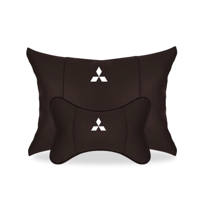 Suitable For Mitsubishi Car Seat Headrest Lumbar Pillow Mocha Brown 01