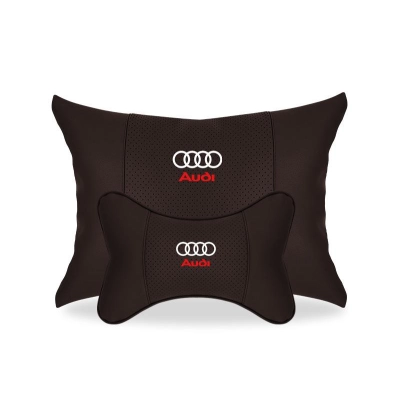 Suitable For Audi Car Seat Headrest Lumbar Pillow Mocha Brown 01