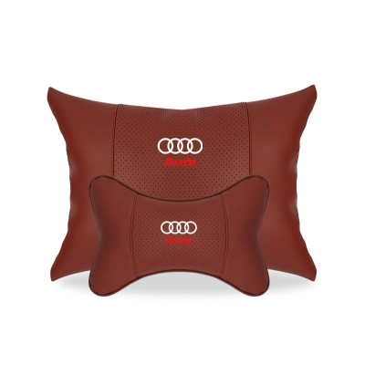 Suitable For Audi Car Seat Headrest Lumbar Pillow Wine Red 01