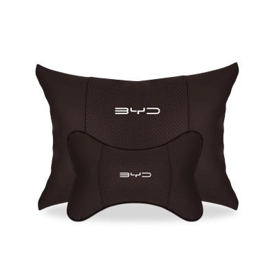Suitable For BYD Car Seat Headrest Lumbar Pillow Mocha Brown 01