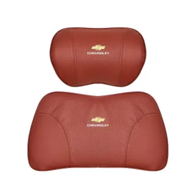 Suitable For Chevrolet Car Nappa Memory Foam Seat Headrest Lumbar Pillow Red 01