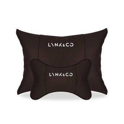 Suitable For Lynk & Co Car Seat Headrest And Lumbar Pillow Mocha Brown 01