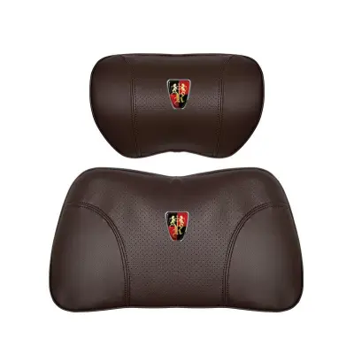 Suitable For Roewe Car Nappa Memory Foam Seat Headrest Lumbar Pillow Brown 01