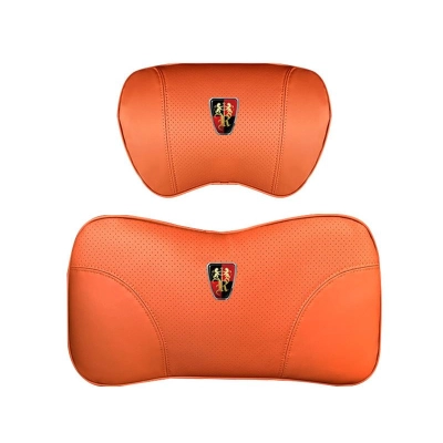 Suitable For Roewe Car Nappa Memory Foam Seat Headrest Lumbar Pillow Orange 01