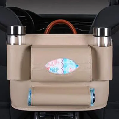 Car Seat Back Middle Storage Bag Beige 01