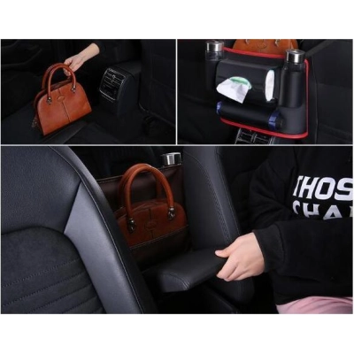 Car Seat Back Middle Storage Bag Beige 02