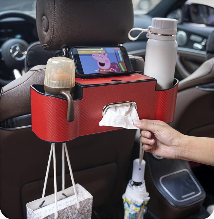 Carbon Fiber Textured Car Seat Back Storage Box White