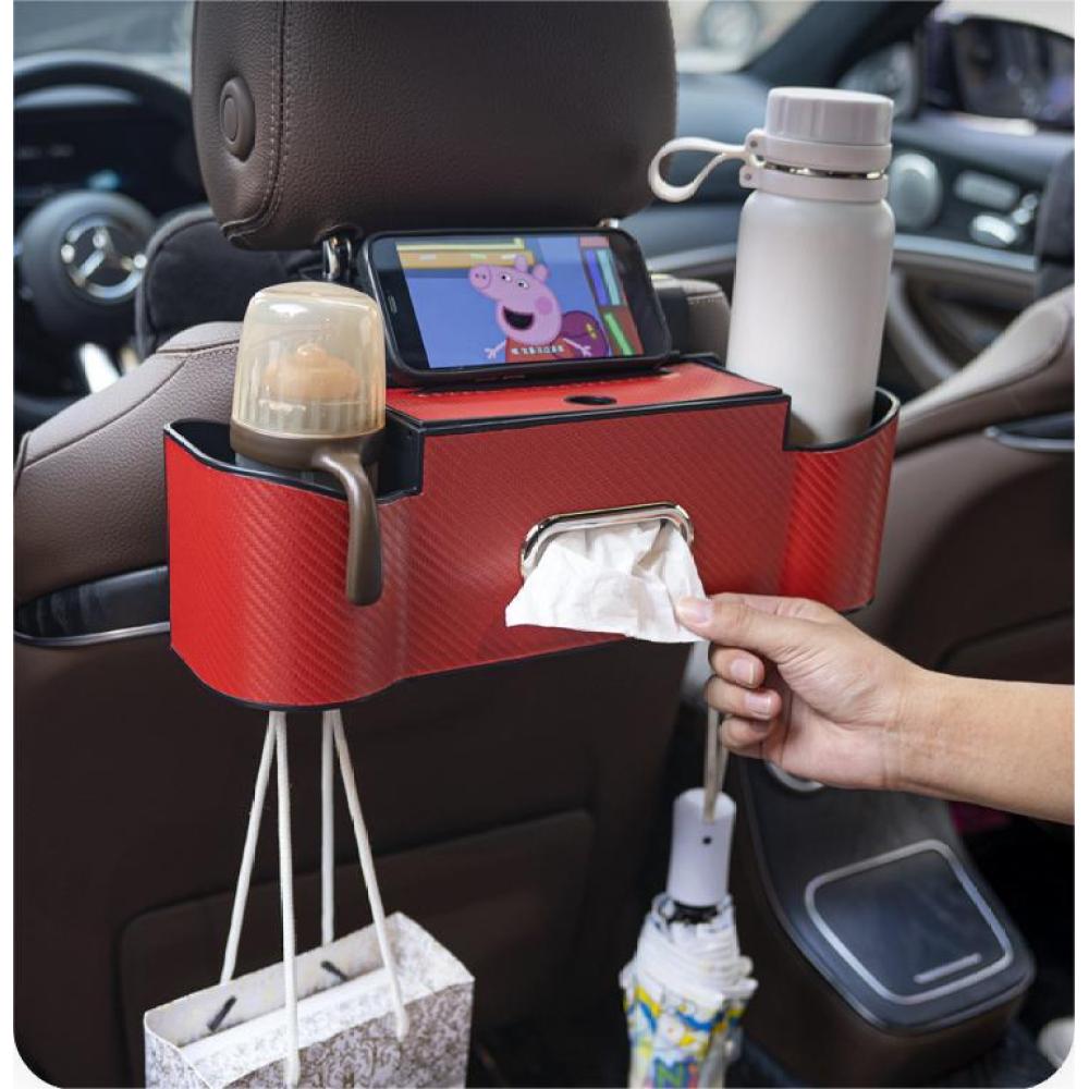 Carbon Fiber Textured Car Seat Back Storage Box White