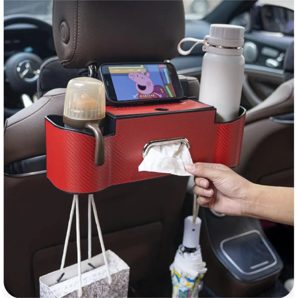 Carbon Fiber Textured Car Seat Back Storage Box Black