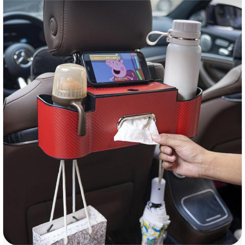 Carbon Fiber Textured Car Seat Back Storage Box White