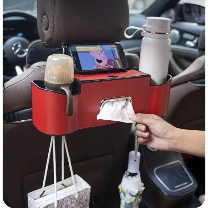 Carbon Fiber Textured Car Seat Back Storage Box Black