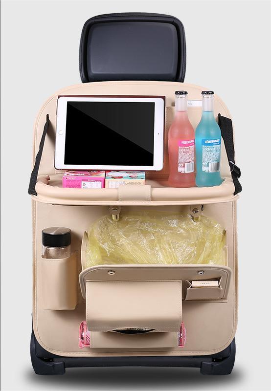 Leather Car Seat Storage Hanging Bag Beige