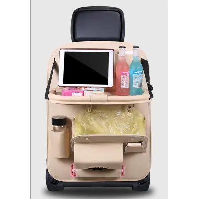 Leather Car Seat Storage Hanging Bag Beige 01