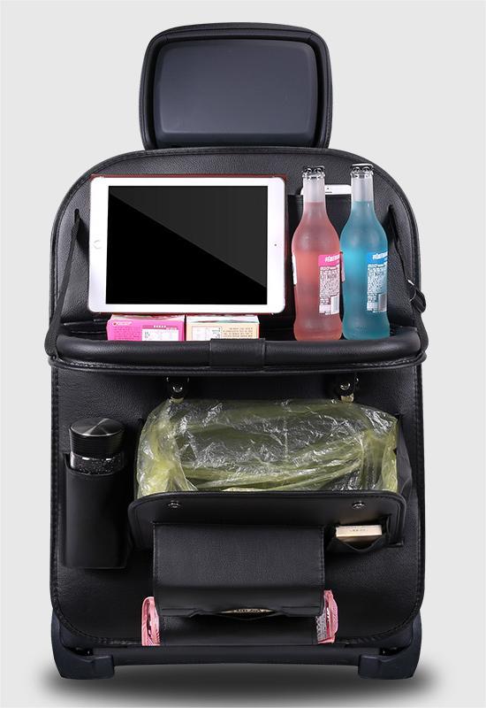 Leather Car Seat Storage Hanging Bag Black