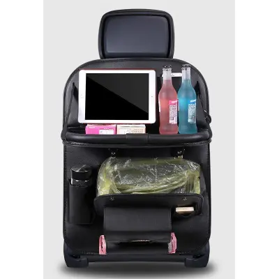 Leather Car Seat Storage Hanging Bag Black 01