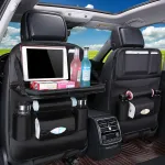 Leather Car Seat Storage Hanging Bag Brown