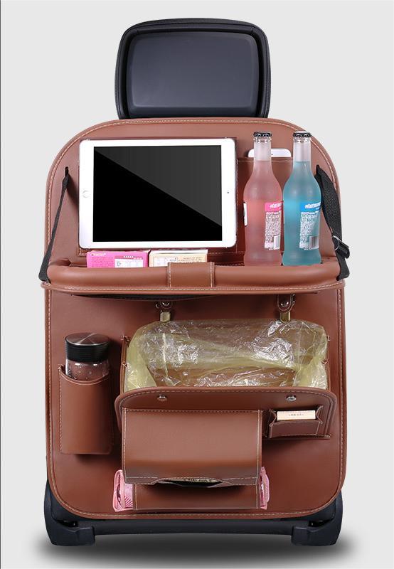 Leather Car Seat Storage Hanging Bag Brown