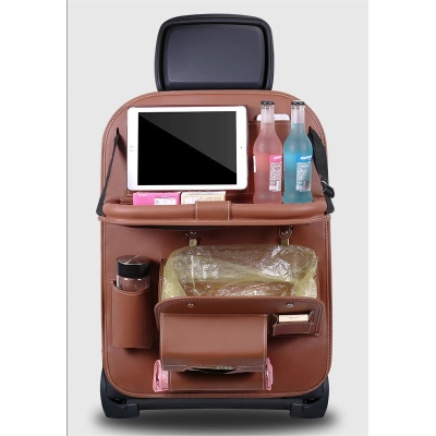 Leather Car Seat Storage Hanging Bag Brown 01