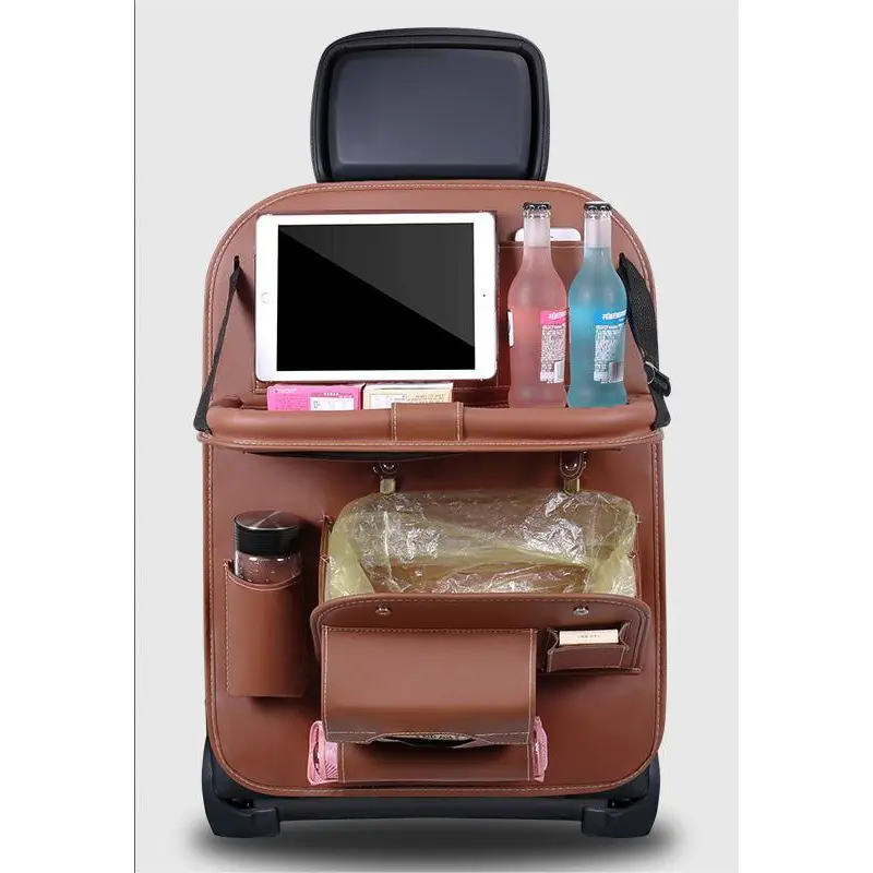 Leather Car Seat Storage Hanging Bag Brown