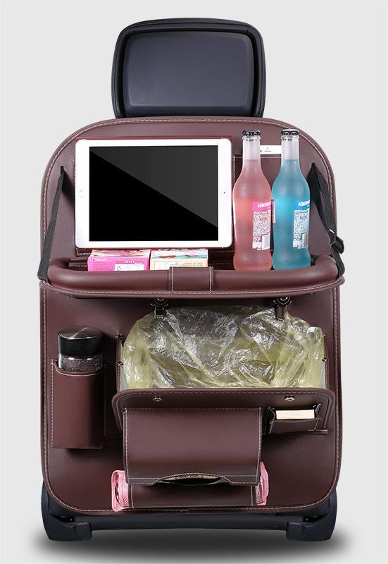 Leather Car Seat Storage Hanging Bag Coffee