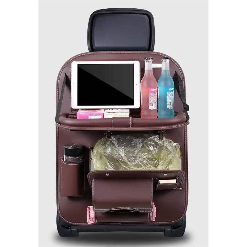 Leather Car Seat Storage Hanging Bag Coffee
