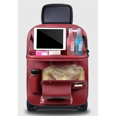 Leather Car Seat Storage Hanging Bag Red 01