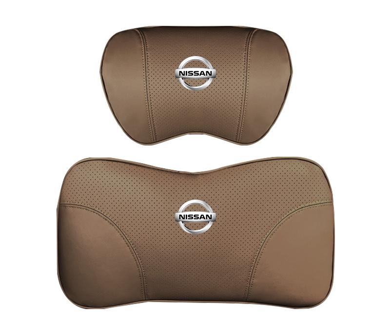 Suitable For Bluebird-Sylphy Car Nappa Memory Foam Seat Headrest Lumbar Pillow Coffee Color
