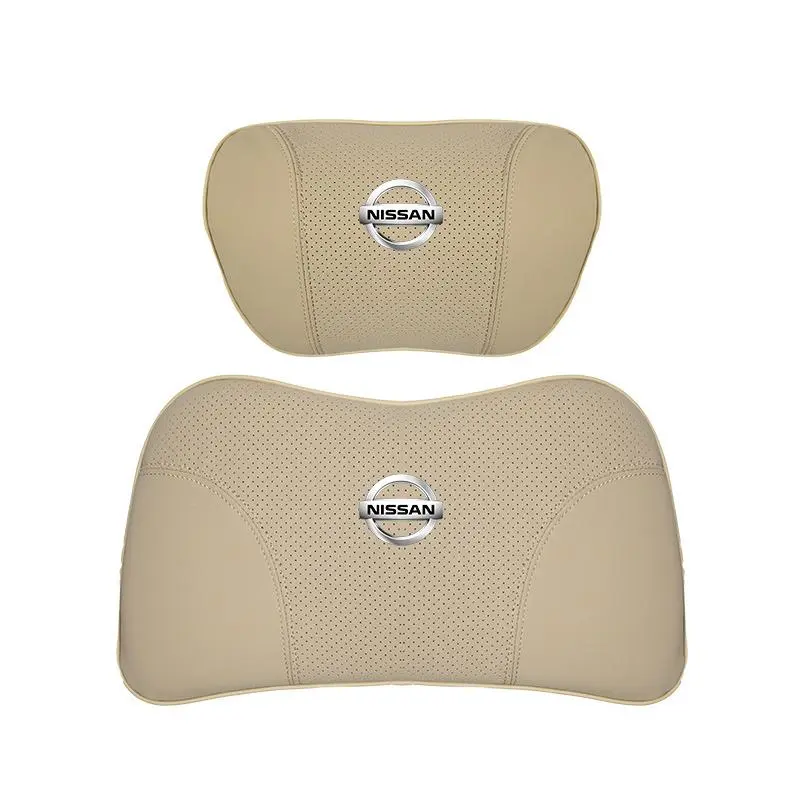 Suitable For Bluebird-Sylphy Car Nappa Memory Foam Seat Headrest Lumbar Pillow Off-White