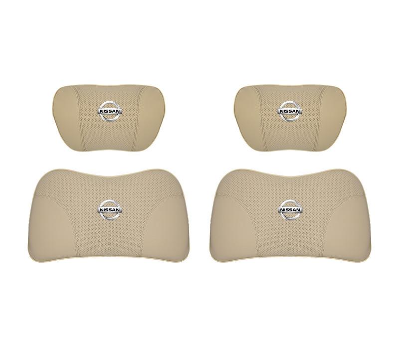 Suitable For Bluebird-Sylphy Car Nappa Memory Foam Seat Headrest Lumbar Pillow Off-White