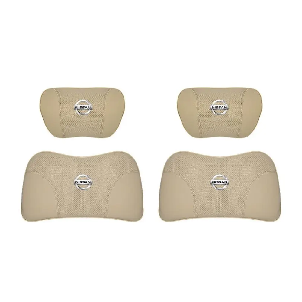 Suitable For Bluebird-Sylphy Car Nappa Memory Foam Seat Headrest Lumbar Pillow Off-White