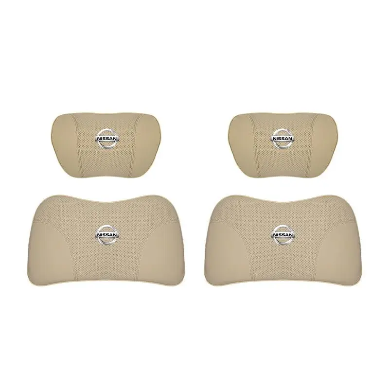 Suitable For Bluebird-Sylphy Car Nappa Memory Foam Seat Headrest Lumbar Pillow Off-White