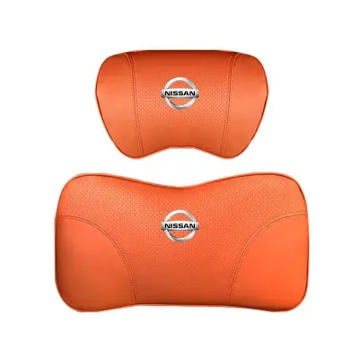 Suitable For Bluebird-Sylphy Car Nappa Memory Foam Seat Headrest Lumbar Pillow Orange 01