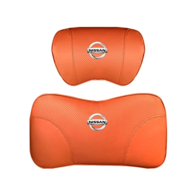 Suitable For Bluebird-Sylphy Car Nappa Memory Foam Seat Headrest Lumbar Pillow Orange 01