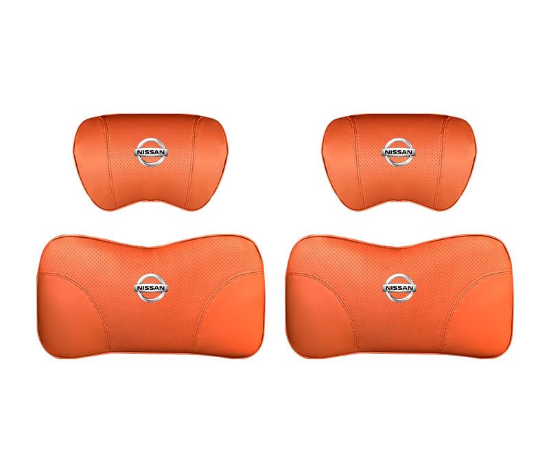 Suitable For Bluebird-Sylphy Car Nappa Memory Foam Seat Headrest Lumbar Pillow Orange