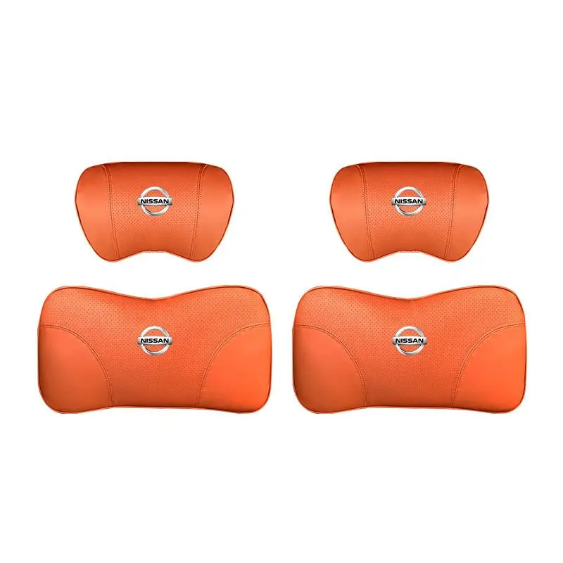Suitable For Bluebird-Sylphy Car Nappa Memory Foam Seat Headrest Lumbar Pillow Orange