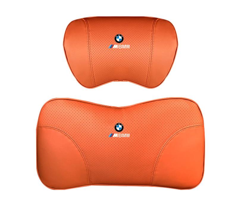 Suitable For BMW Car Nappa Memory Foam Seat Headrest Lumbar Pillow Orange