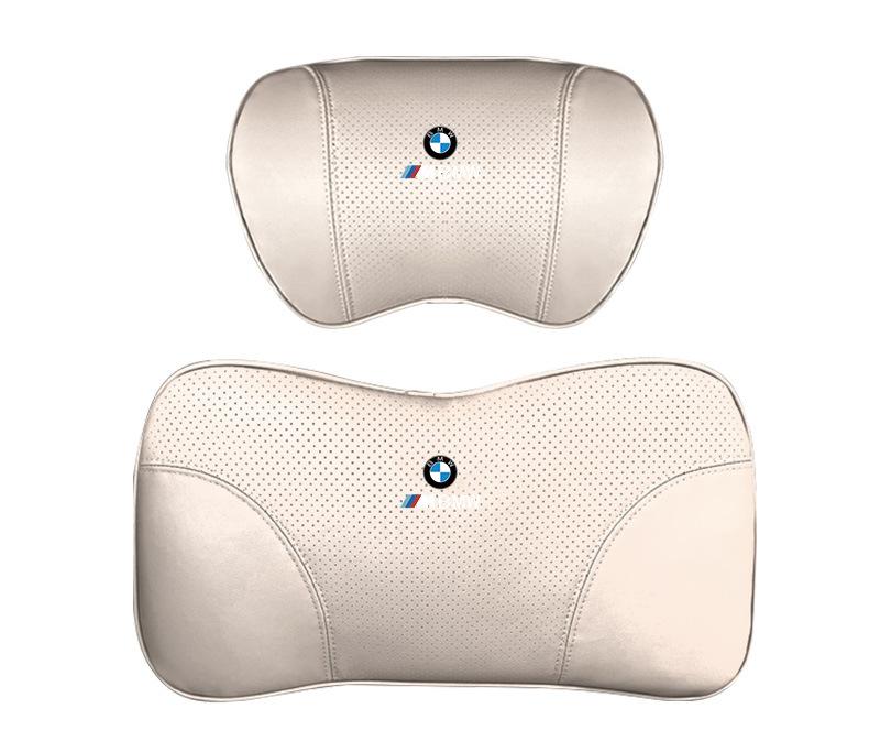 Suitable For BMW Car Nappa Memory Foam Seat Headrest Lumbar Pillow White