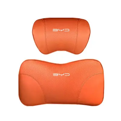 Suitable For Byd Car Nappa Memory Foam Seat Headrest Lumbar Pillow Orange 01