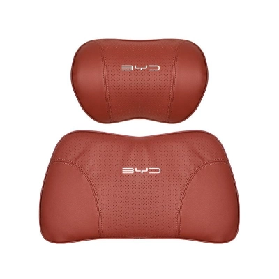 Suitable For Byd Car Nappa Memory Foam Seat Headrest Lumbar Pillow Red 01