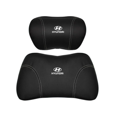 Suitable For Hyundai Car Nappa Memory Foam Seat Headrest Lumbar Pillow Black 01