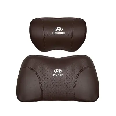 Suitable For Hyundai Car Nappa Memory Foam Seat Headrest Lumbar Pillow Brown 01