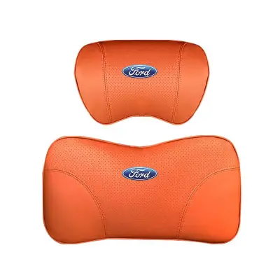 Suitable For Mondeo Car Nappa Memory Foam Seat Headrest Lumbar Pillow Orange 01