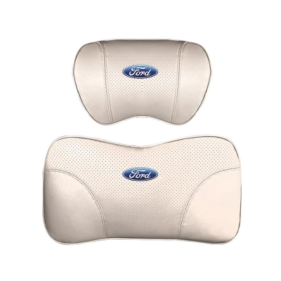 Suitable For Mondeo Car Nappa Memory Foam Seat Headrest Lumbar Pillow White 01
