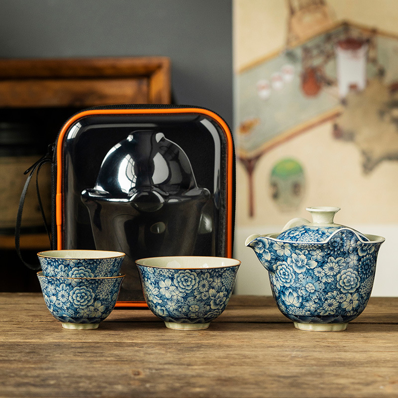 Blue And White Ceramic Portable Car Tea Gift Set