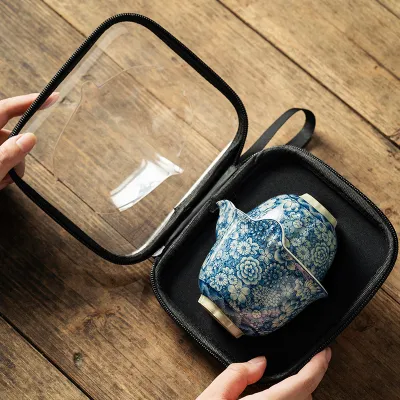 Blue And White Ceramic Portable Car Tea Gift Set 01