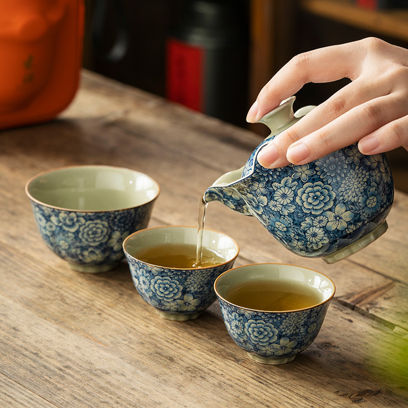Blue And White Ceramic Portable Car Tea Gift Set